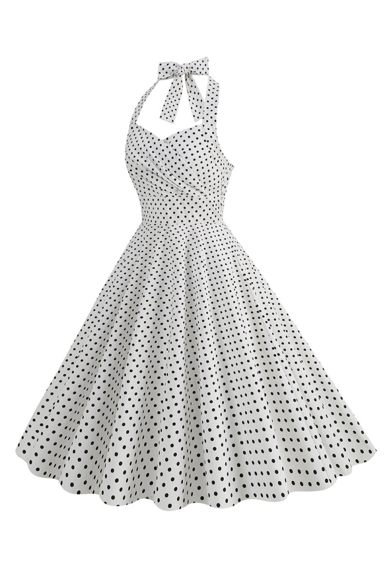 Halter Red Polka Dots 1950s Dress - KissProm