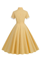 Hepburn Style Yellow Plaid Vintage Dress With Short Sleeves - KissProm