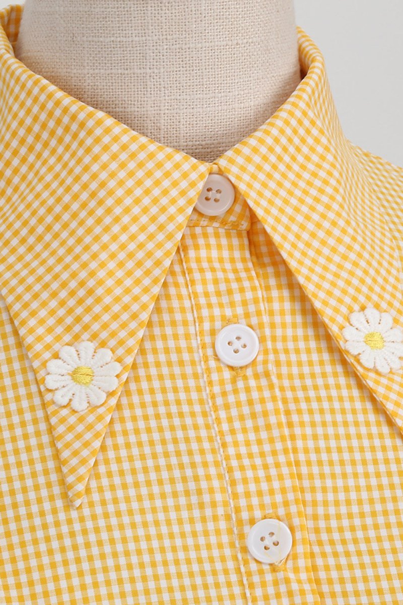 Hepburn Style Yellow Plaid Vintage Dress With Short Sleeves - KissProm