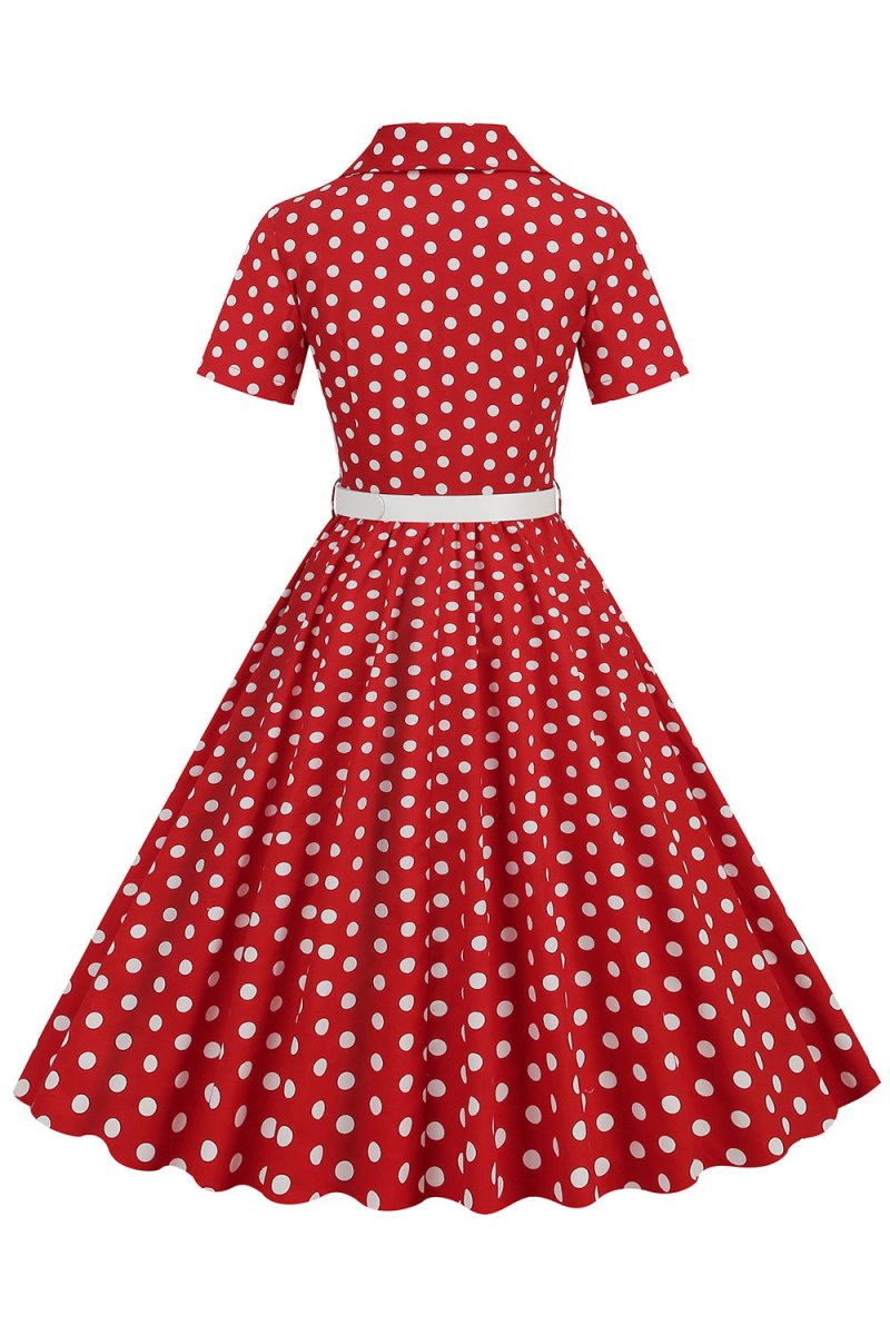 Hepburn Style V Neck Blue Polka Dots 1950s Dress - KissProm