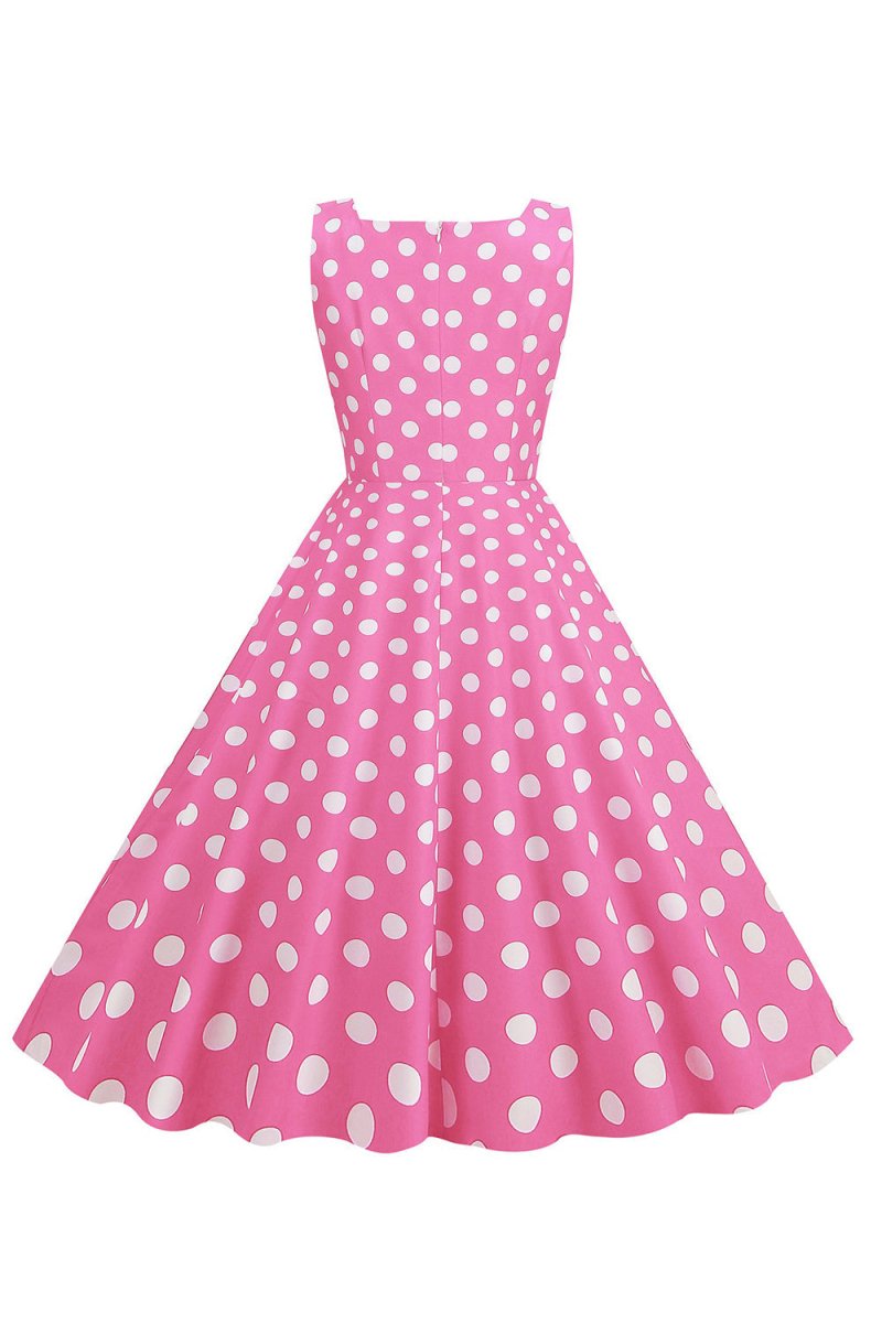 Polka Dots Barbie Pink Sleeveless 1950s Dress - KissProm