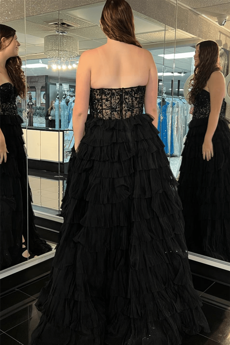 Phelicia |A - line Strapless Tulle Long Prom Dress with Slit - KissProm