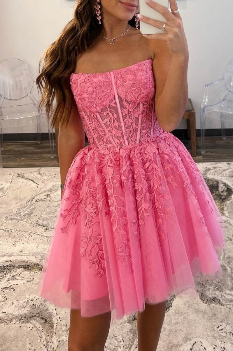 Petunia |A - Line Tulle Lace Homecoming Dress with Appliques - KissProm