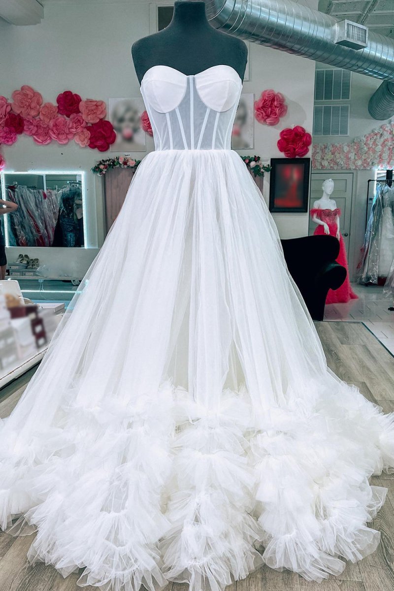 White tulle hot sale prom dress