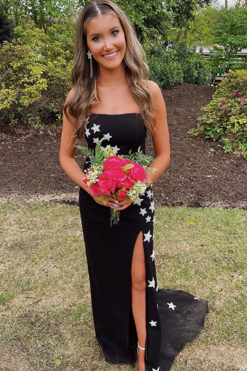 Black prom dress with red clearance flowers