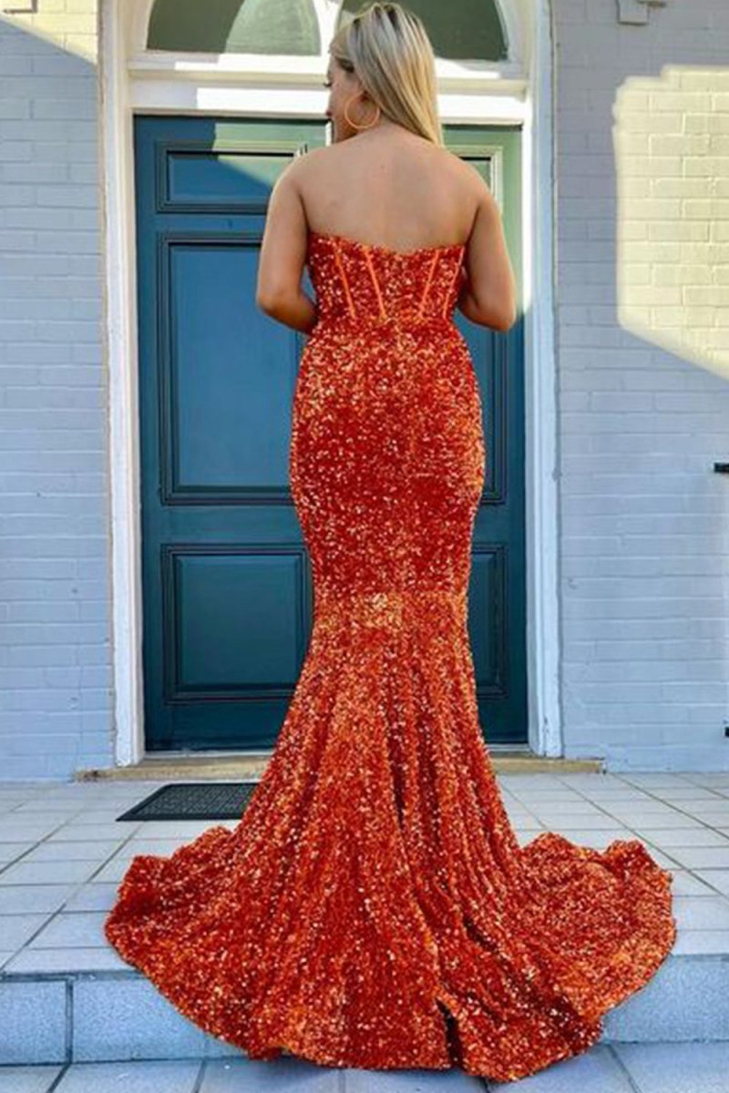 Royalty |Sheath Sweetheart Sequins Prom Dress with Slit - KissProm