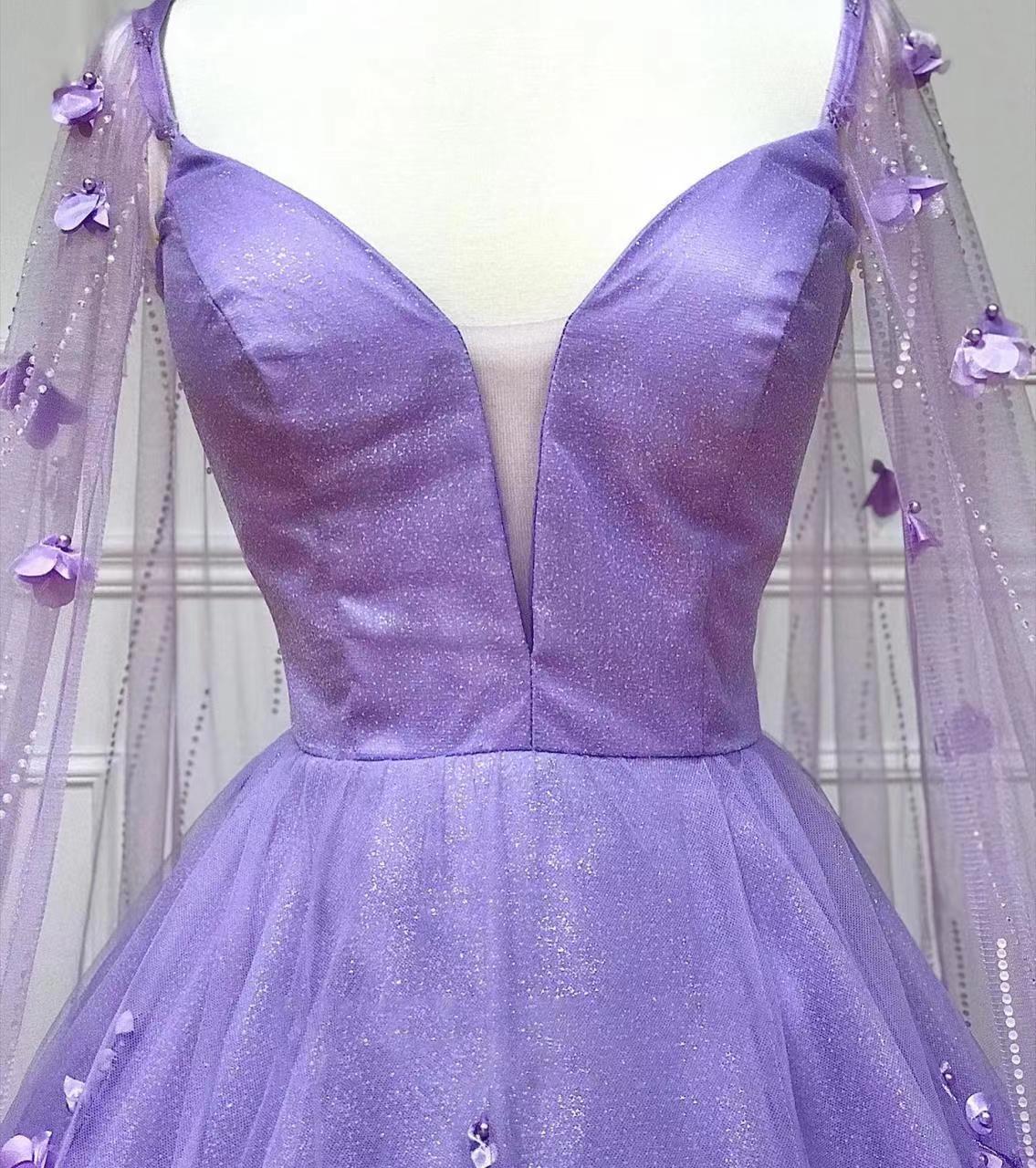 Lavender Floral Prom Dresses