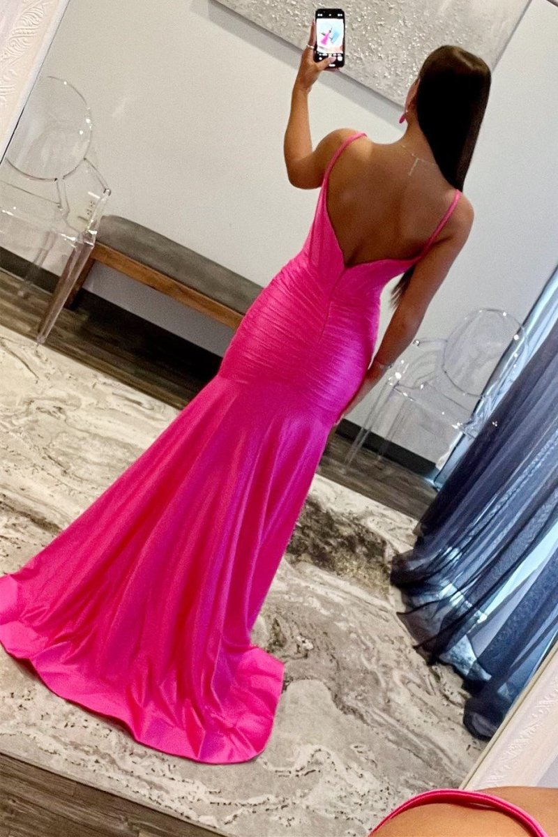 Addilynn| Mermaid Scoop Neck Satin Prom Dress with Slit - KissProm