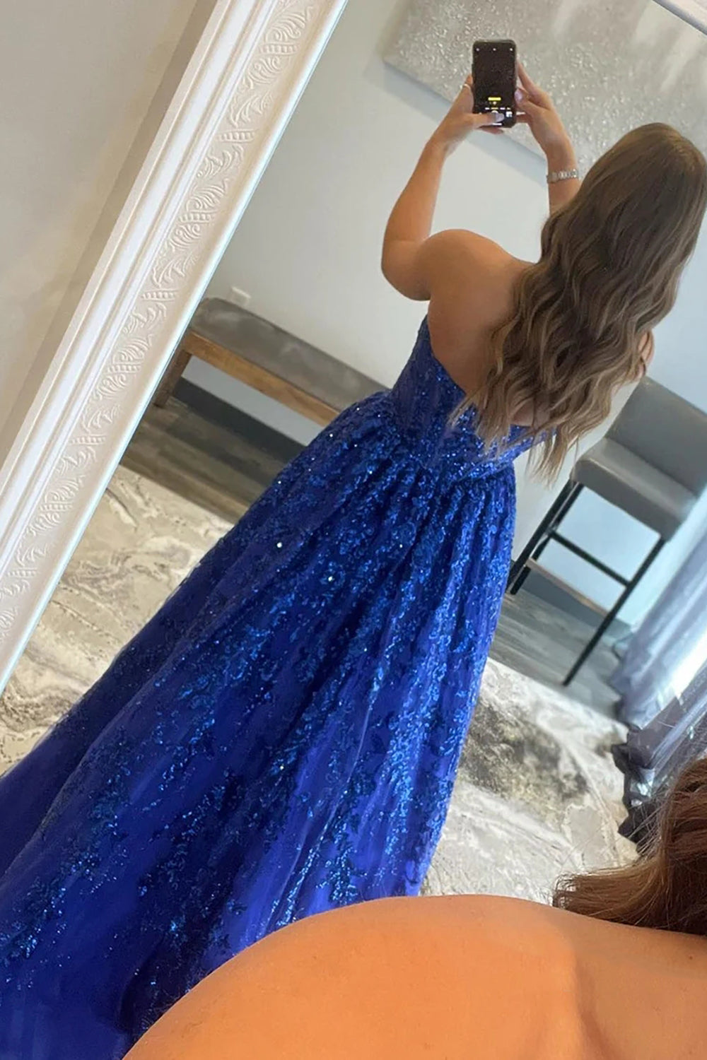 Blue glitter long on sale dress