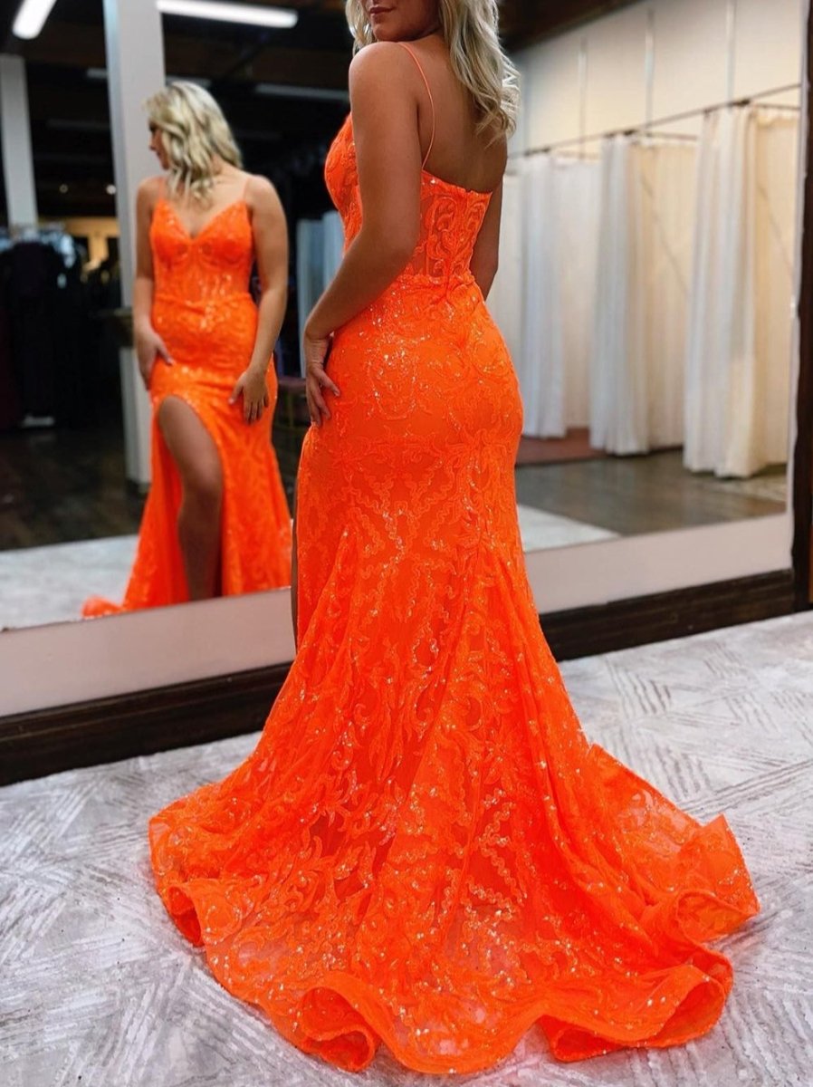 Lakelynn |Mermaid Spaghetti Straps Sequined Lace Prom Dress - KissProm