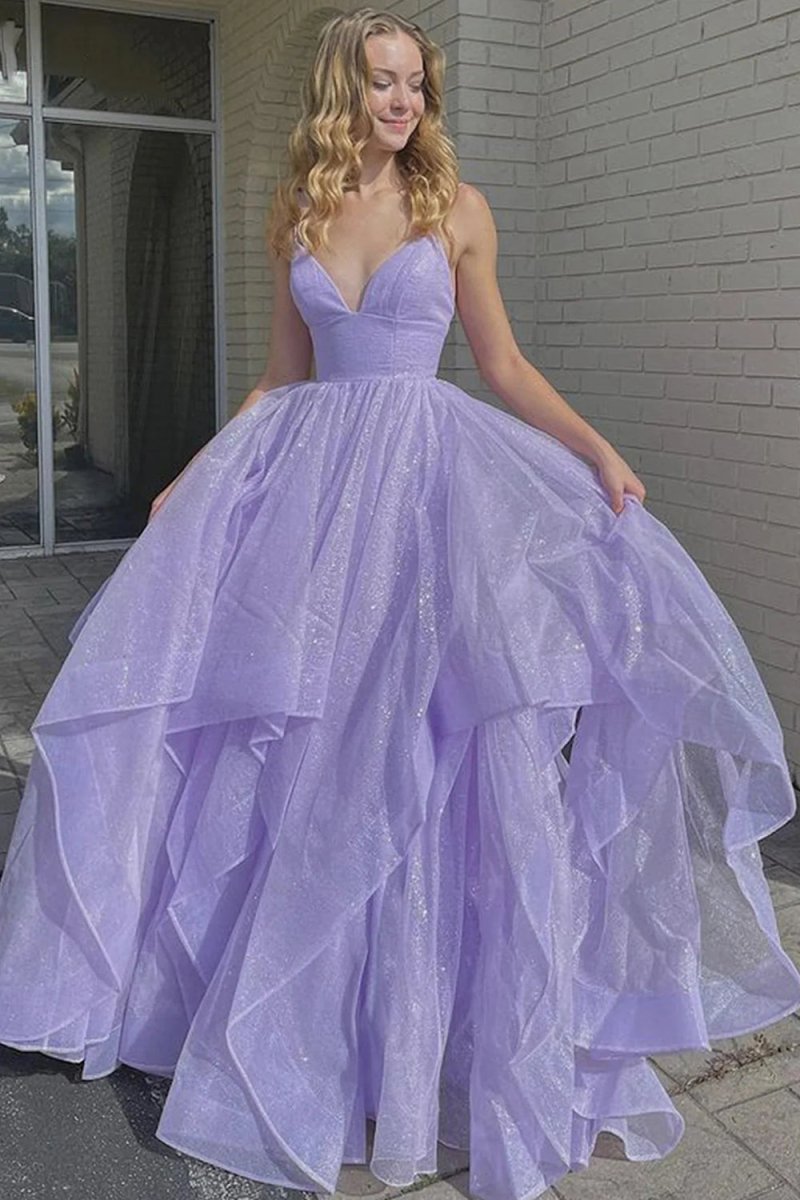 Lupe |A Line Spaghetti Straps Long Prom Dress with Ruffles - KissProm