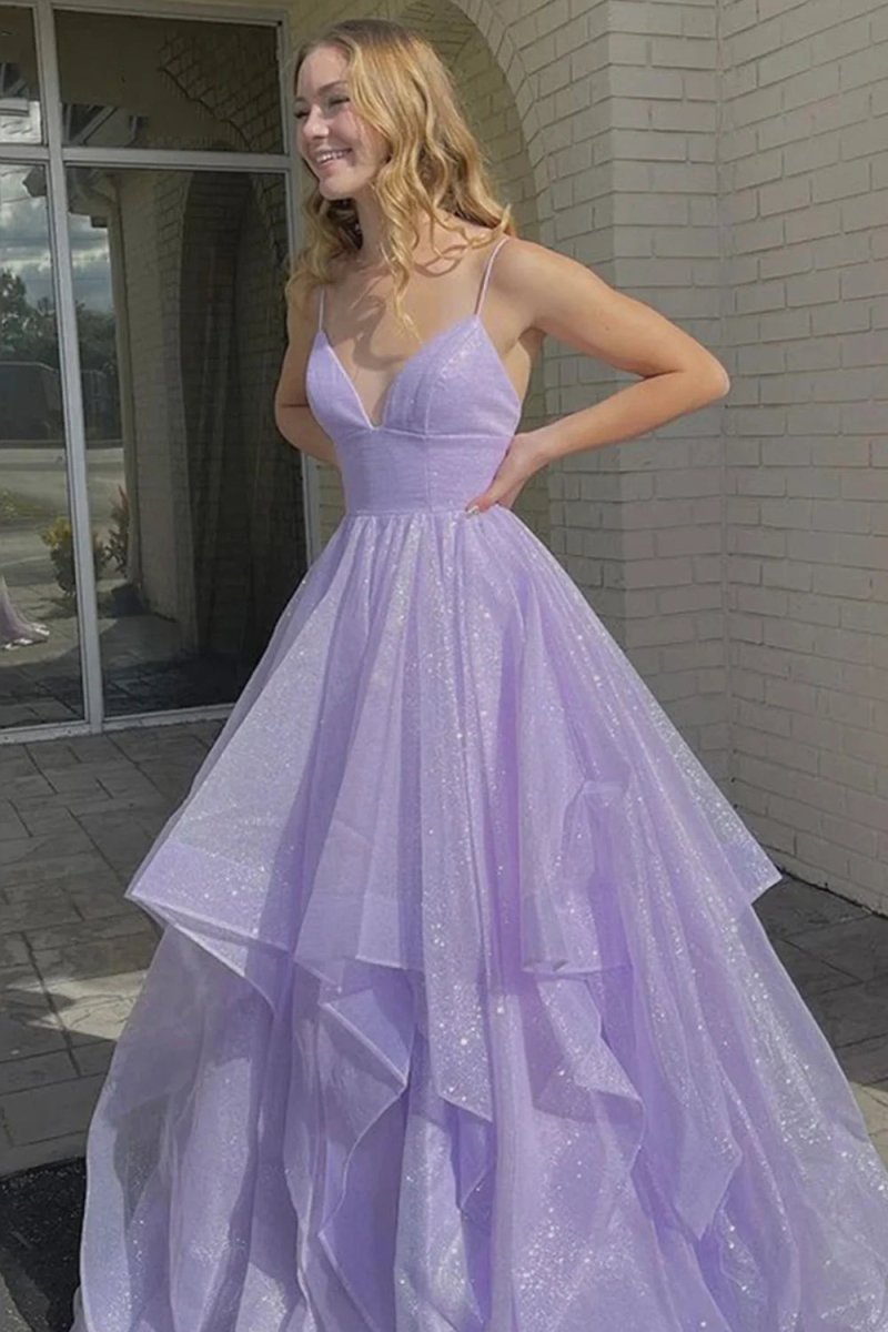 Lupe |A Line Spaghetti Straps Long Prom Dress with Ruffles - KissProm