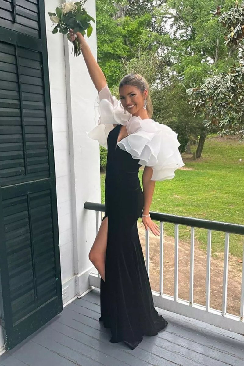 Paris |Mermaid V Neck Velvet Prom Dress with Slit - KissProm