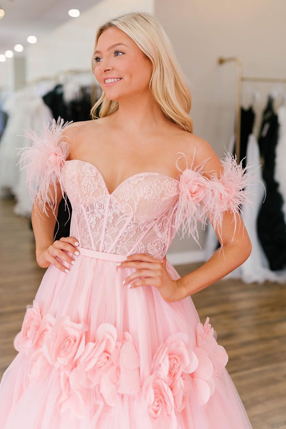 Off the shoulder princess prom clearance dress