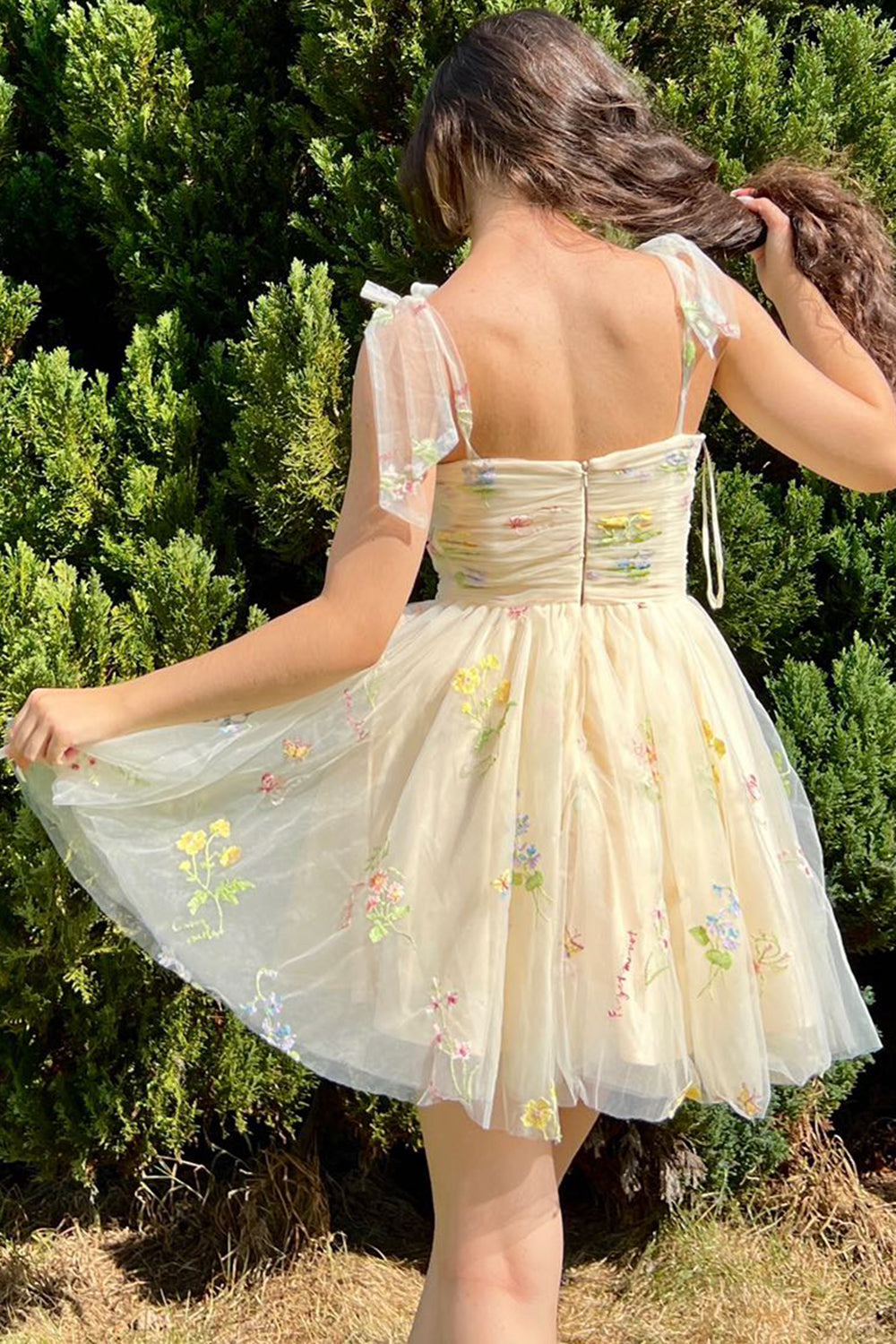 Lucia A Line Short Champagne Floral Embroidery Homecoming Dress | KissProm