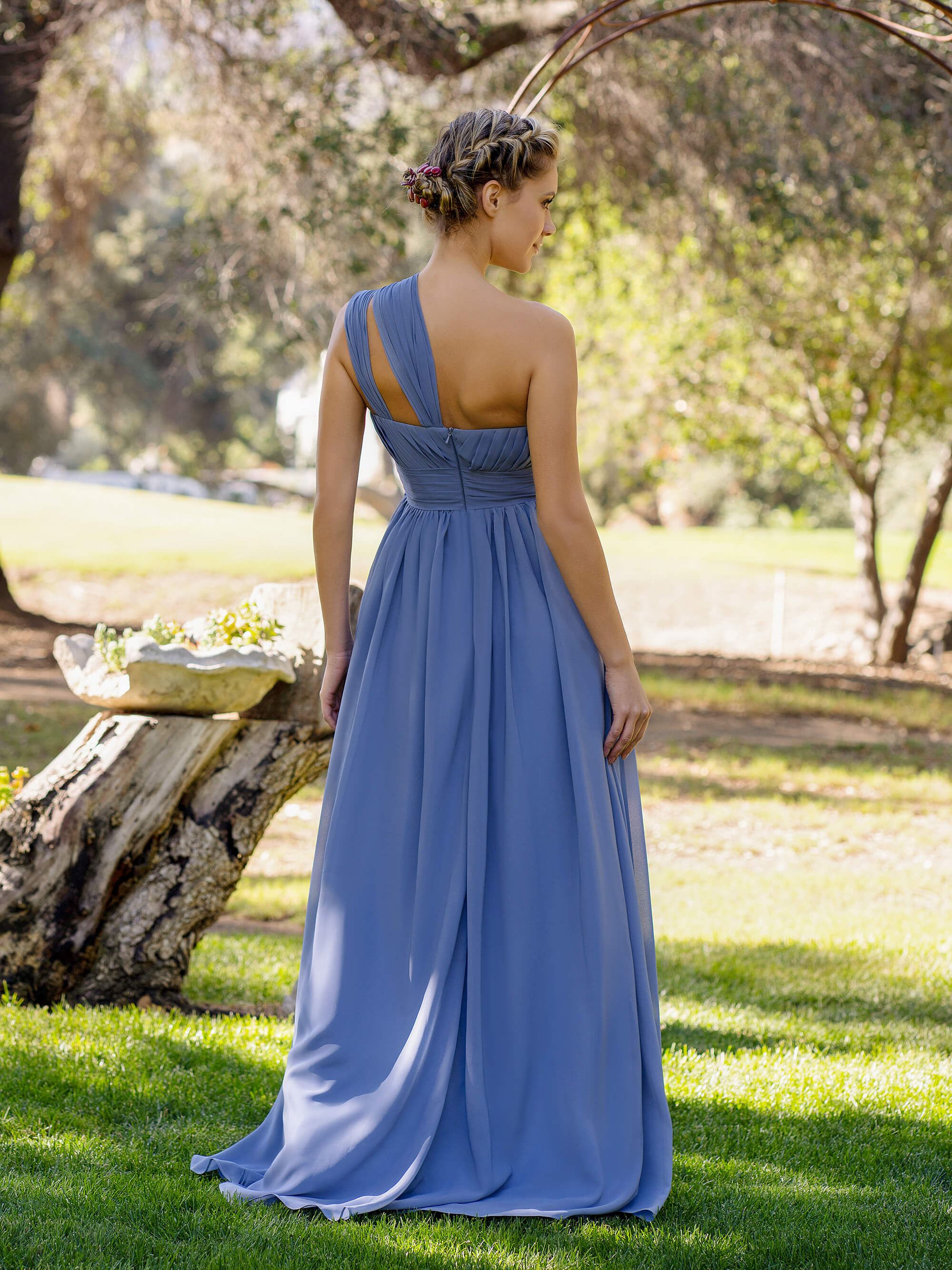 A Line One Shoulder Floor Length Chiffon Bridesmaid Dress Slate Blue 0