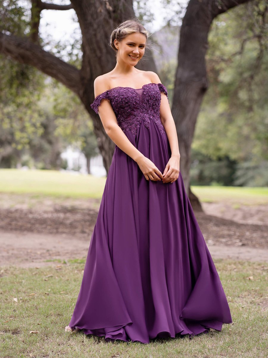 Applique Lace Floor Length Chiffon Prom Dress - KissProm