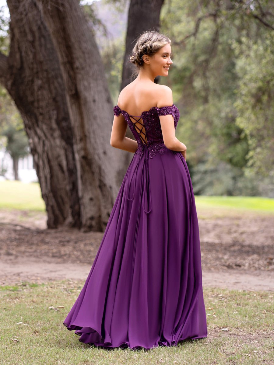 Applique Lace Floor Length Chiffon Prom Dress - KissProm