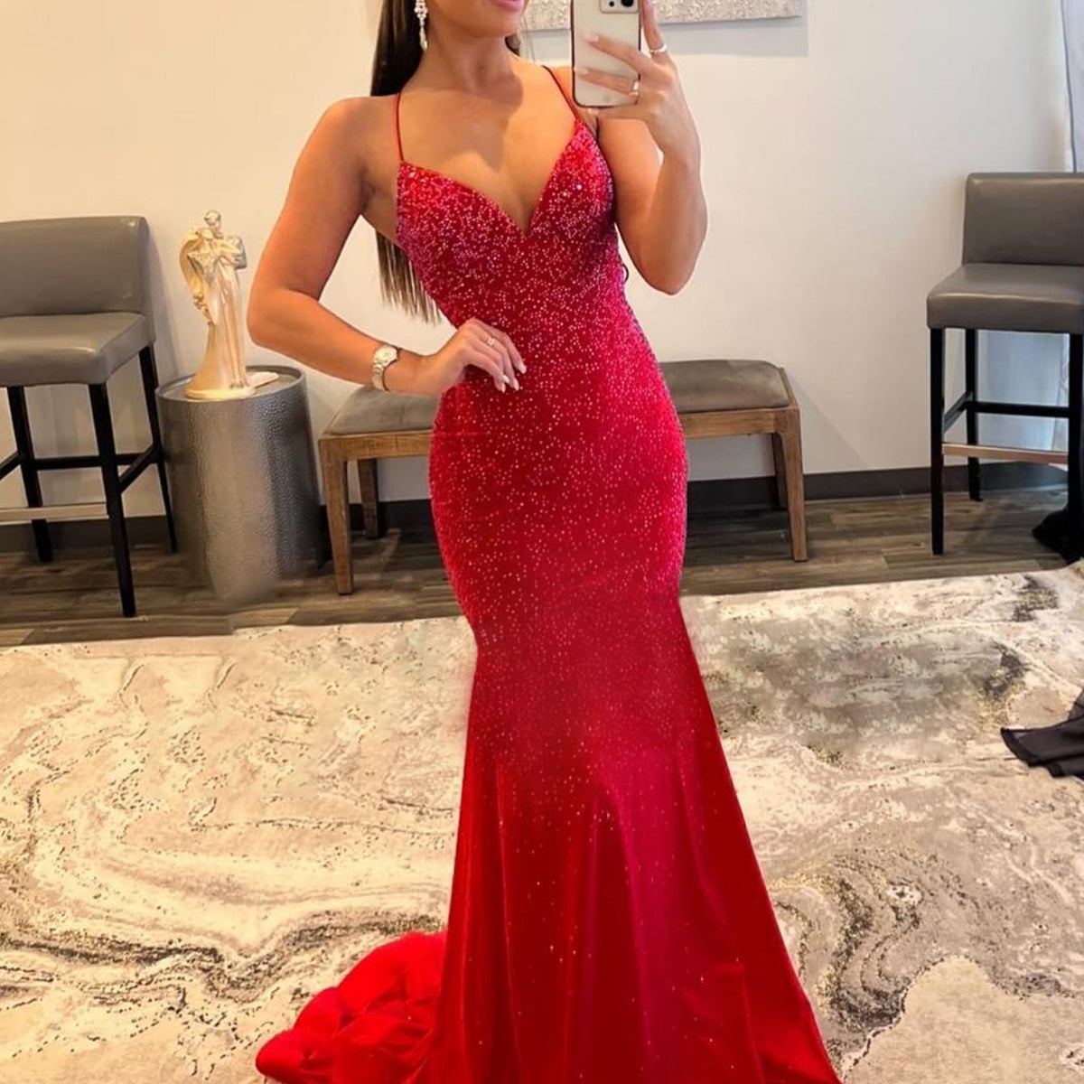 Nykha Red | Backless Mermaid Dress