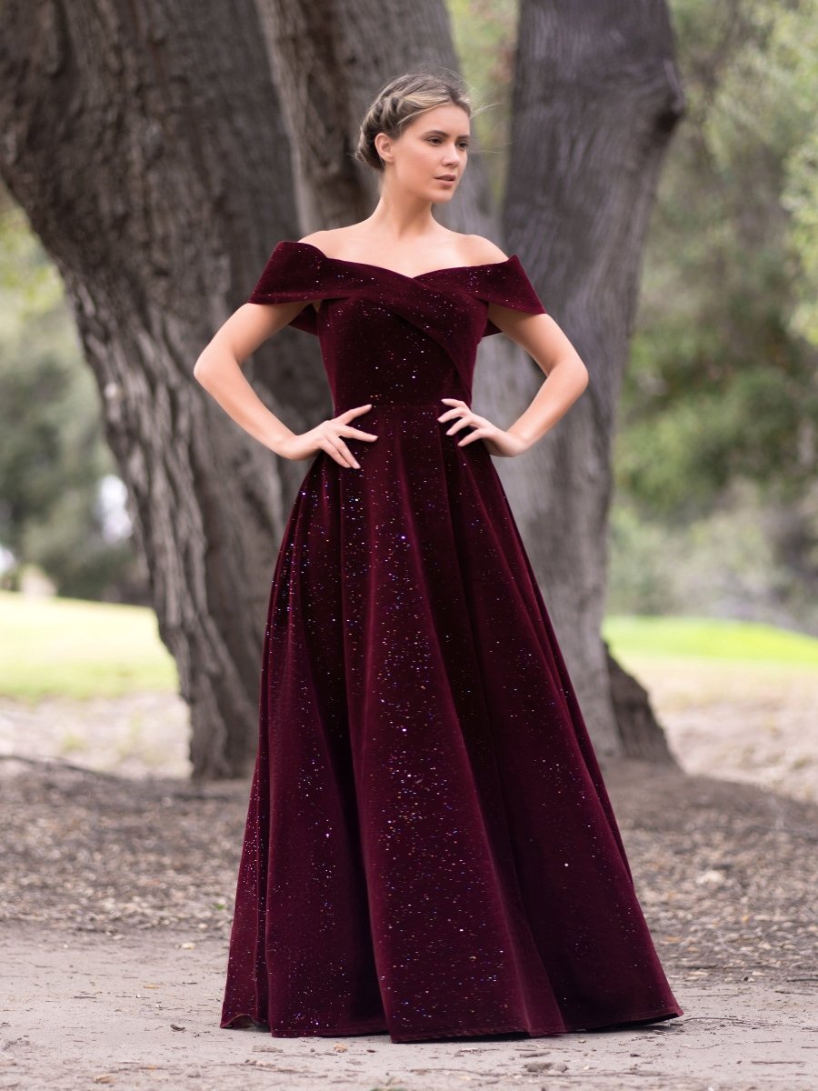 Bateau Neckline Velvet Floor Length Prom Dress - KissProm