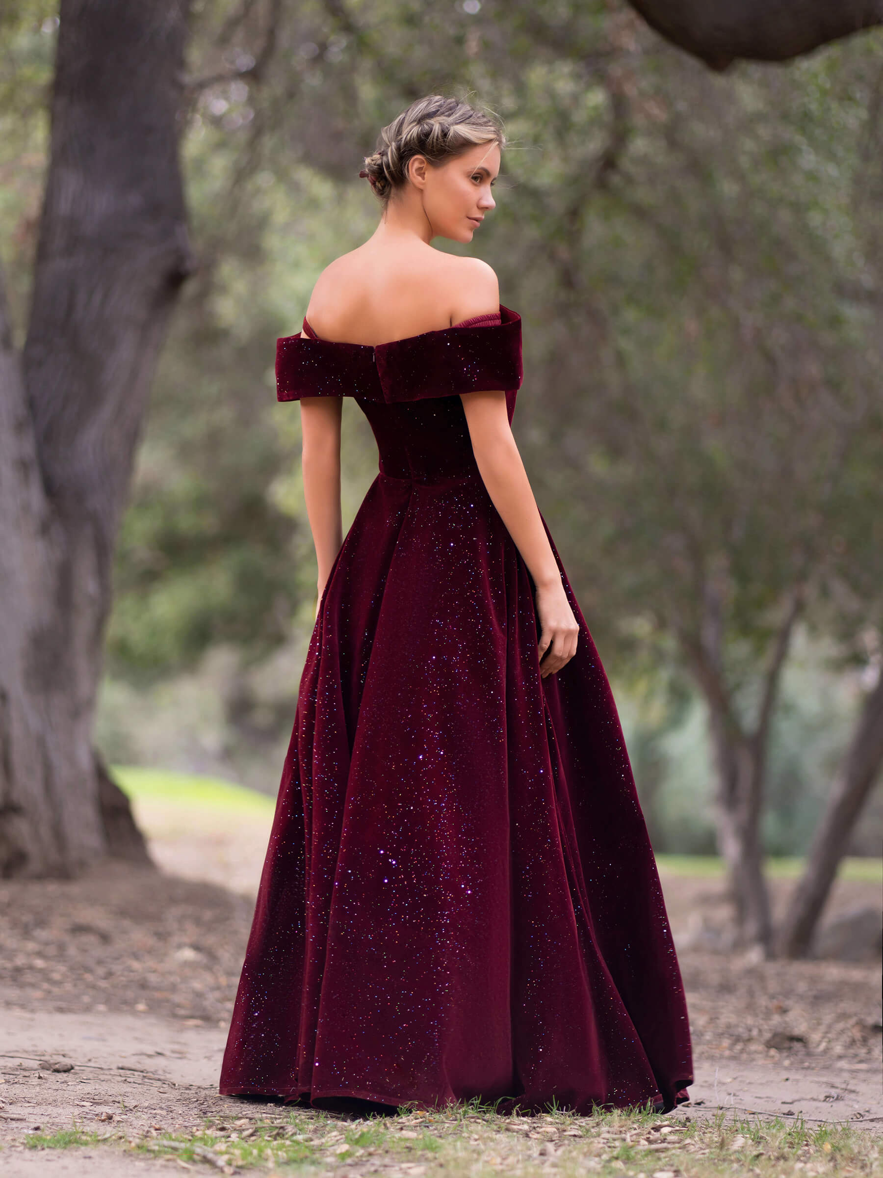 KissProm Spagatti Straps Velvet Tulle Floor Length Prom Dress Burgundy / Custom Size