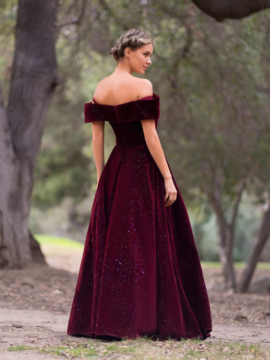 Bateau Neckline Velvet Floor Length Prom Dress - KissProm