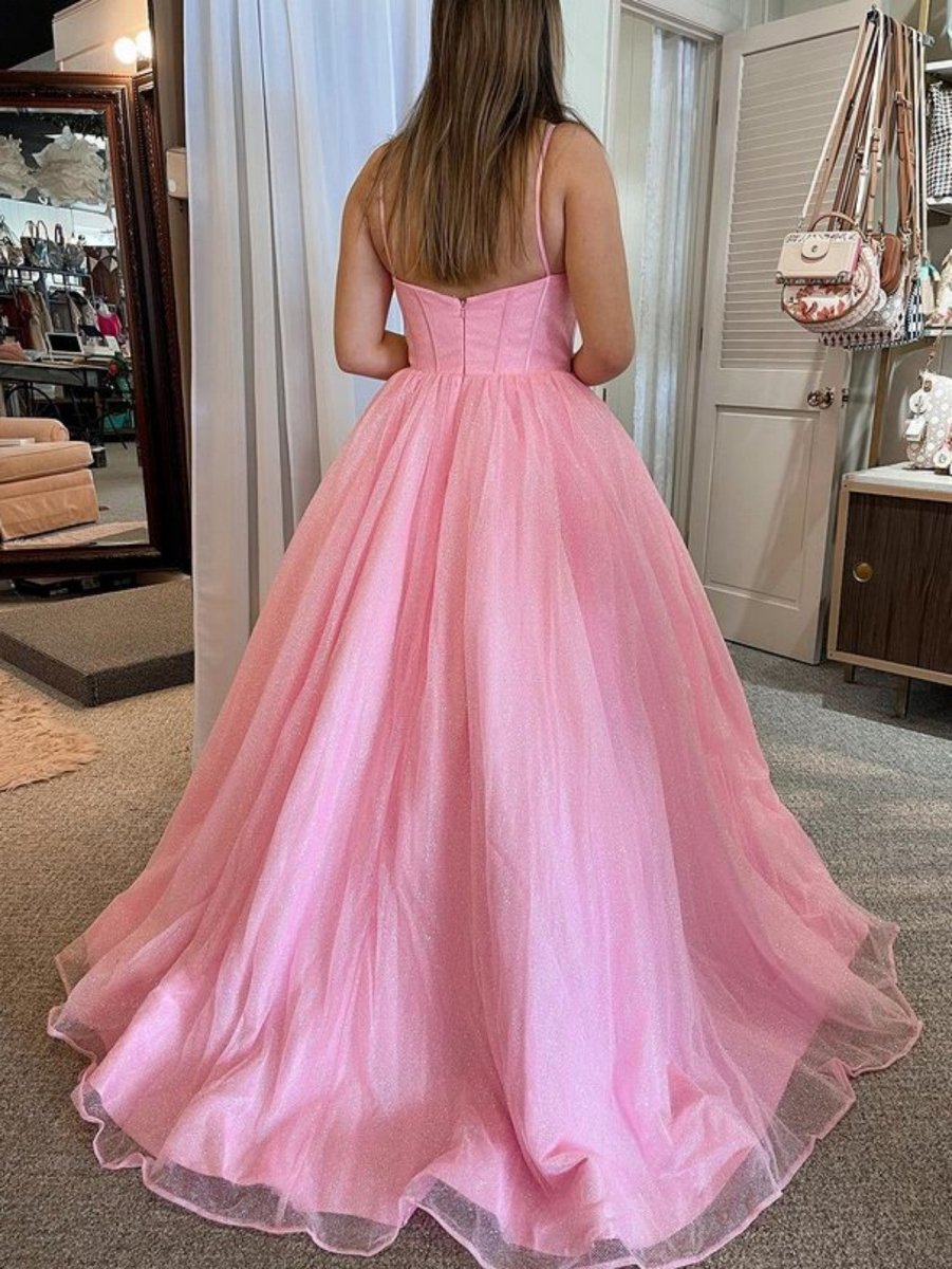 Julissa |A Line Glitter Tulle Prom Dress with Pockets - KissProm