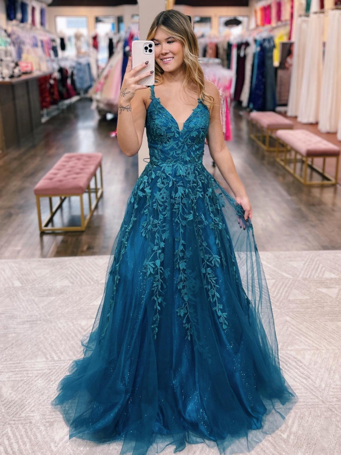 Cyan blue outlet prom dress