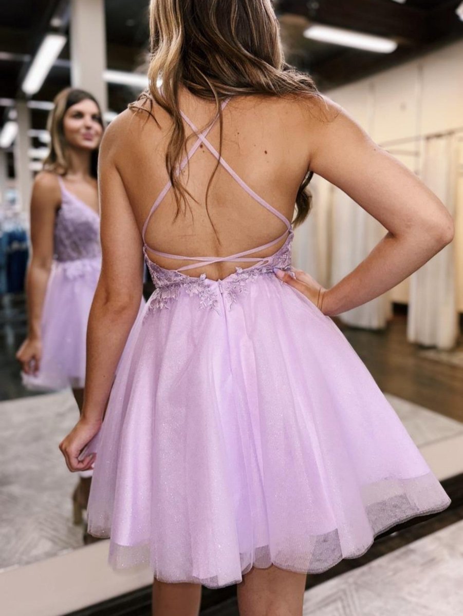 Althea |A - Line Backless Tulle Appliqued Homecoming Dress - KissProm