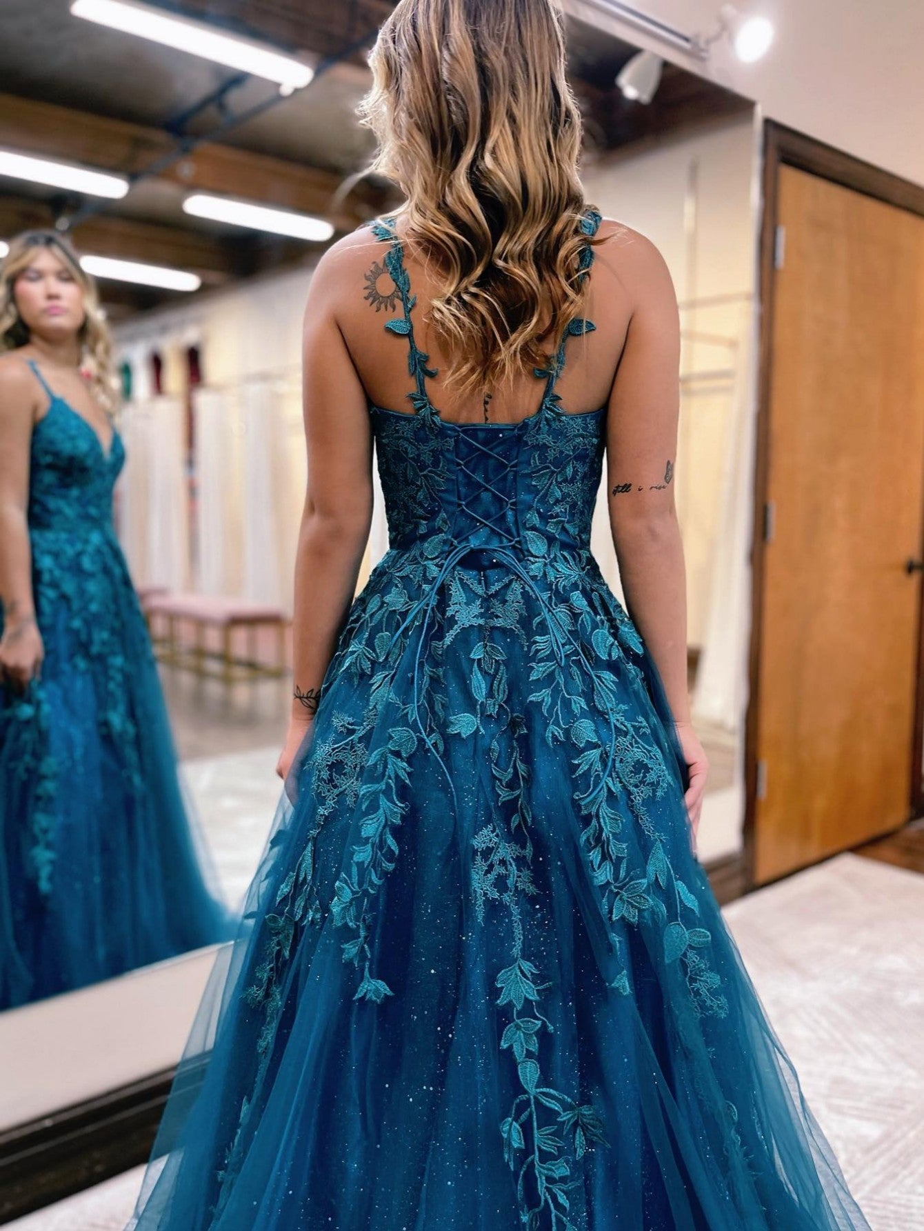 Ink blue prom on sale dress