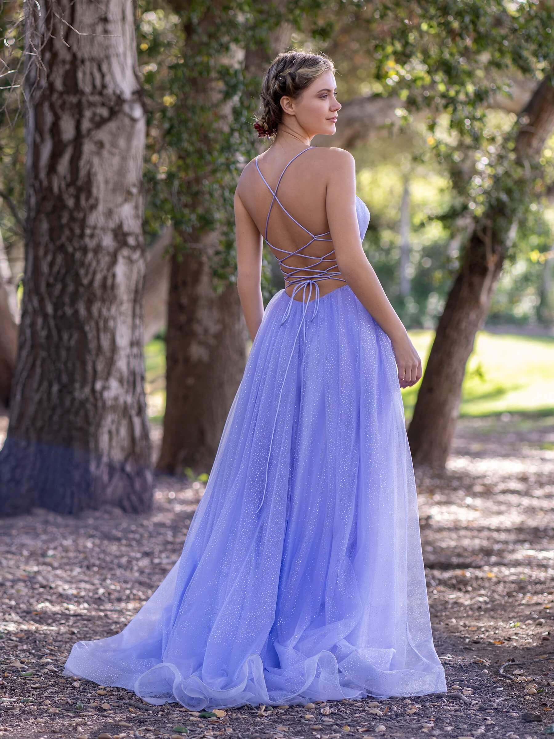 Deep v neck hot sale tulle prom dress