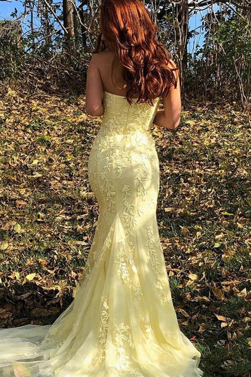 Camryn |Mermaid Strapless Lace Long Prom Dress with Slit - KissProm