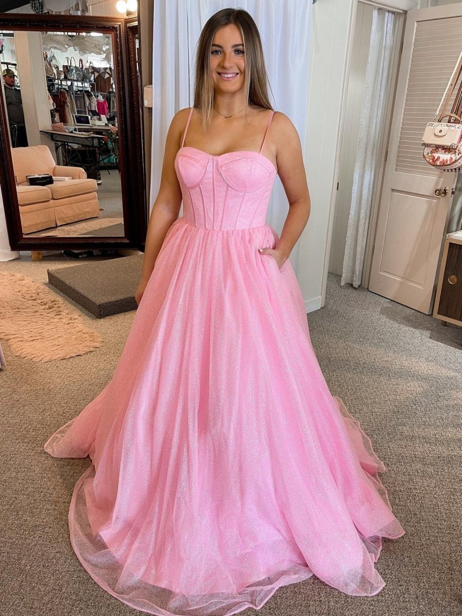 Julissa |A Line Glitter Tulle Prom Dress with Pockets - KissProm