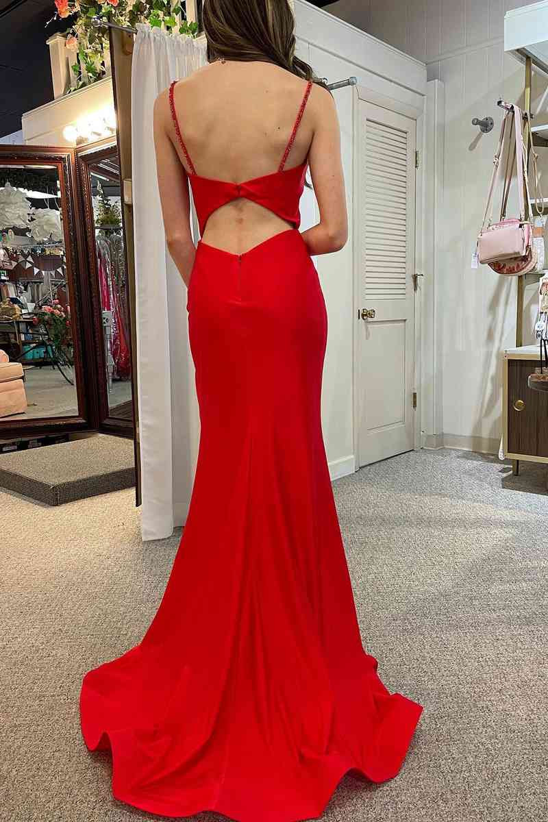 Red cowl neck prom hot sale dress