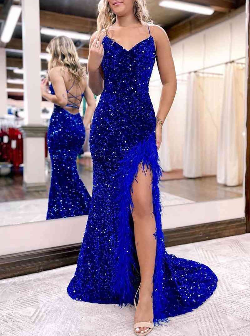 V neck 2024 sequin gown