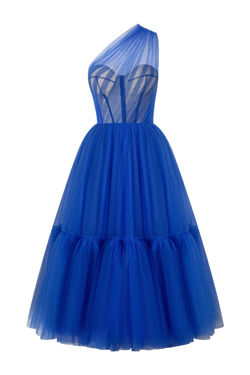 One - Shoulder Cocktail Tulle Dress - KissProm