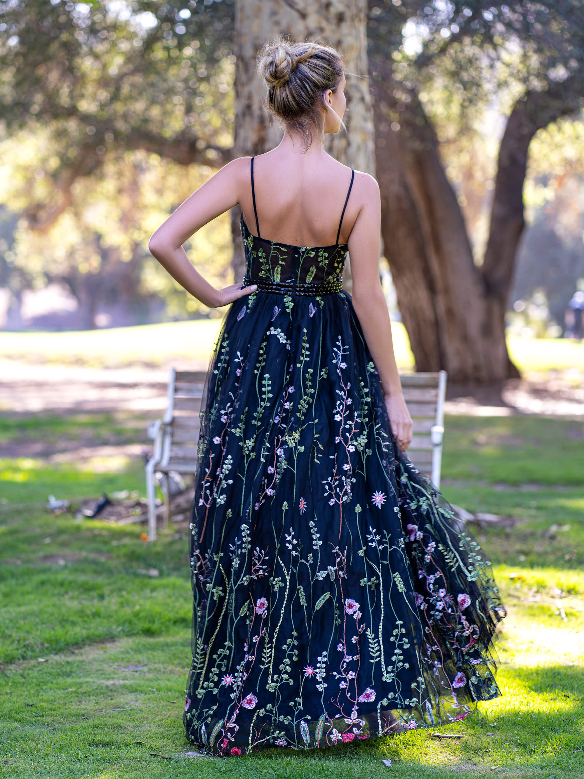 Blue embroidered hotsell prom dress