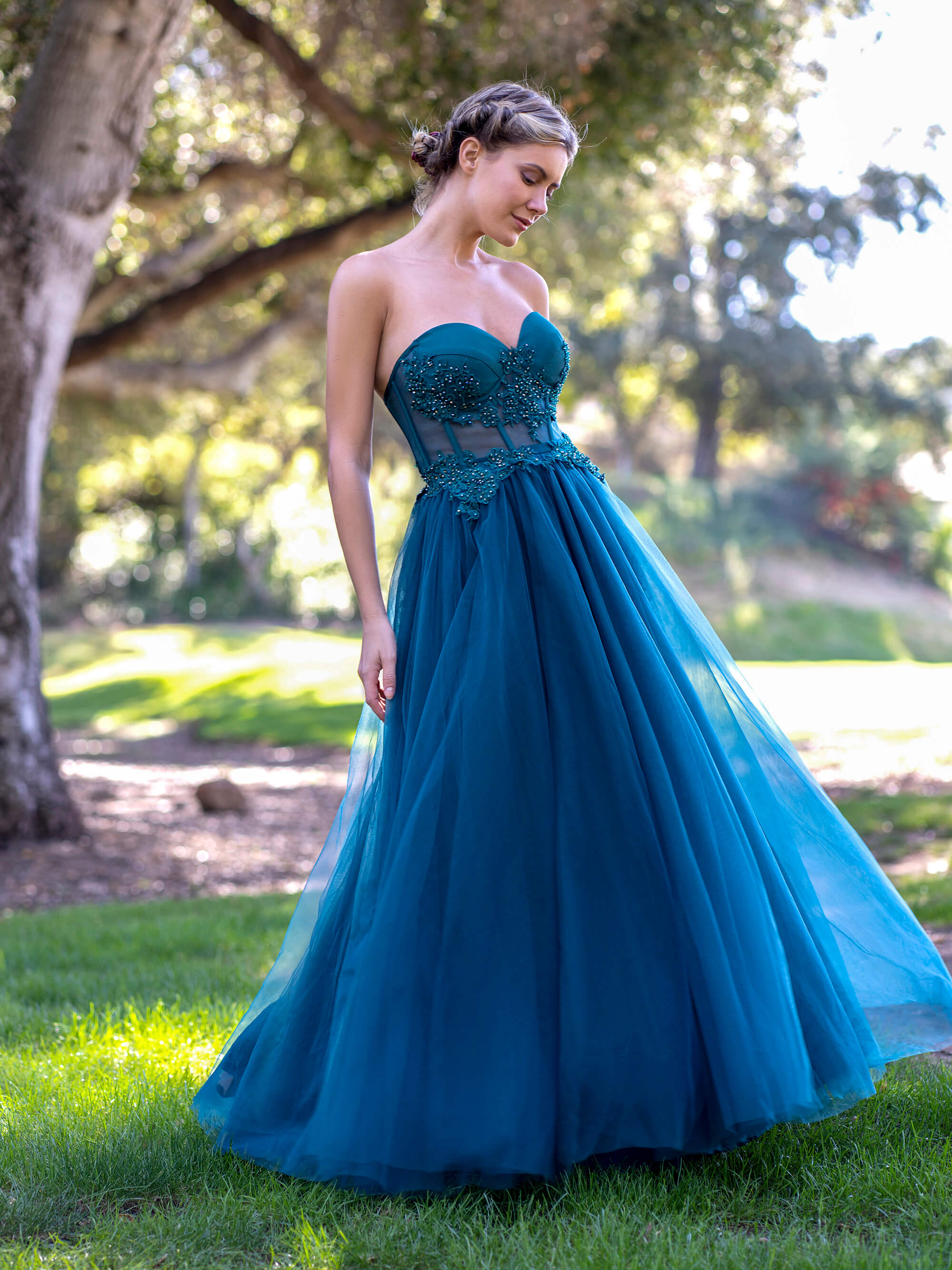 Corset Lace Floor Length Tulle Prom Dress