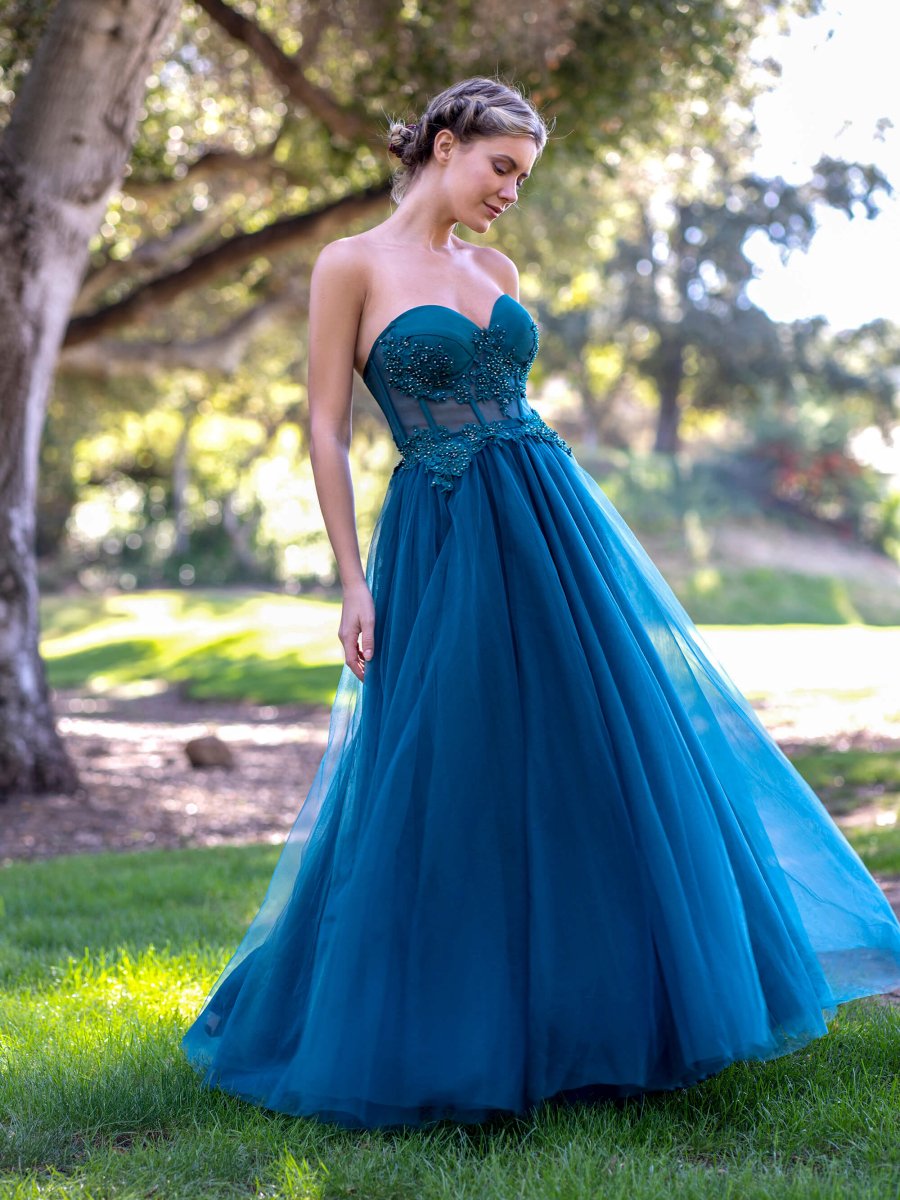 Corset Lace Floor Length Tulle Prom Dress - KissProm