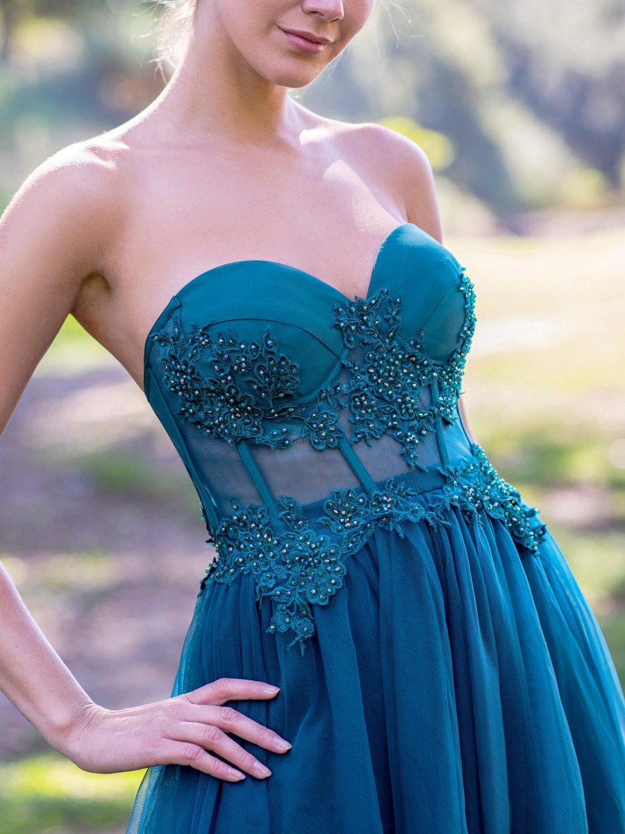 Corset Lace Floor Length Tulle Prom Dress - KissProm