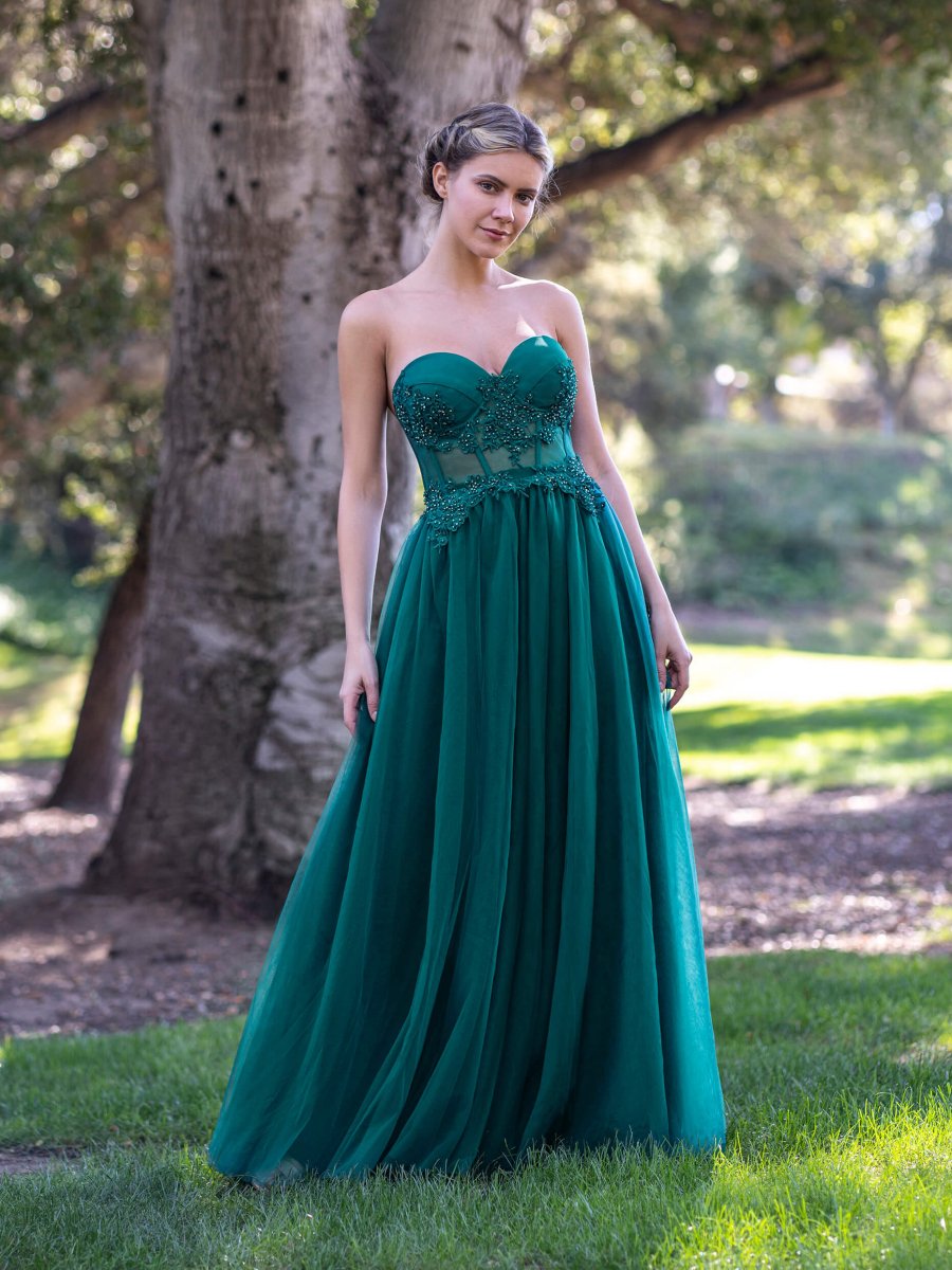 Corset Lace Floor Length Tulle Prom Dress - KissProm