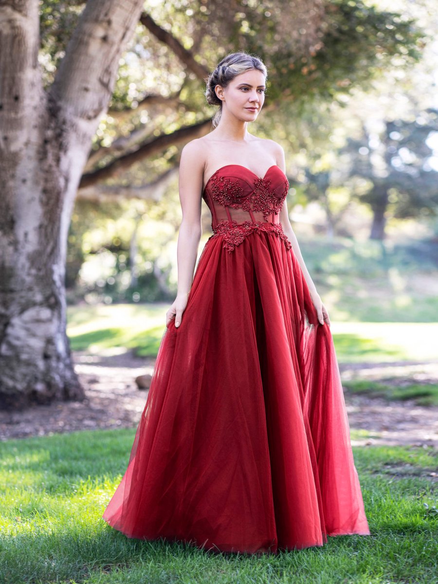 Corset Lace Floor Length Tulle Prom Dress - KissProm