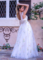 Sweetheart Neck Floor Length Tulle Embroidery Floral Prom Dress - KissProm