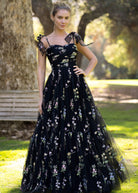 Sweetheart Neck Floor Length Tulle Embroidery Floral Prom Dress - KissProm