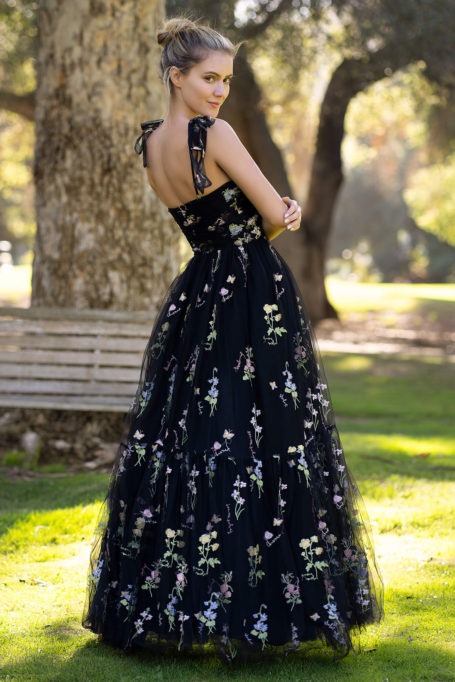 floral embroidered prom dress