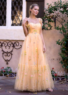 Sweetheart Neck Floor Length Tulle Embroidery Floral Prom Dress - KissProm