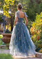 Sweetheart Neck Floor Length Tulle Embroidery Floral Prom Dress - KissProm