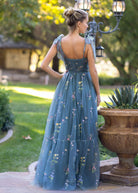 Sweetheart Neck Floor Length Tulle Embroidery Floral Prom Dress - KissProm