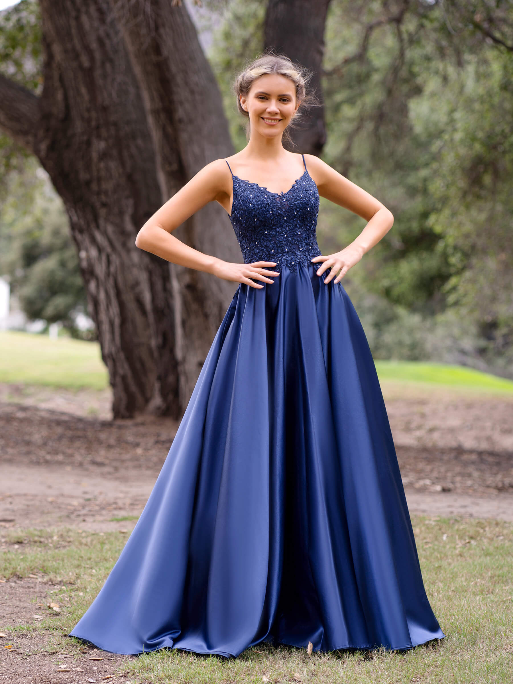  KECKS Dresses for Women Women's Dress Sequin Decor Mesh Panel  Satin Prom Dress Dresses (Color : Navy Blue, Size : Medium) : Clothing,  Shoes & Jewelry